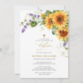 Rustieke Zonnebloemen & Lavander Doop Uitnodiging (Voorkant)