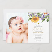 Rustieke Zonnebloemen & Lavander Foto Toewijding Kaart (Voorkant)