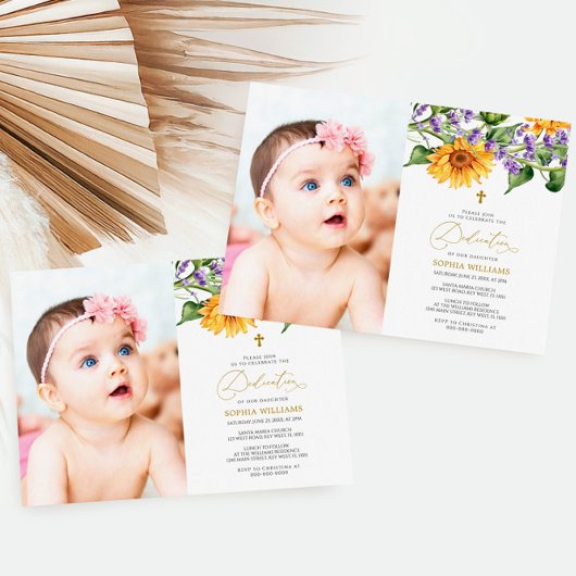 Rustieke Zonnebloemen & Lavander Foto Toewijding Kaart