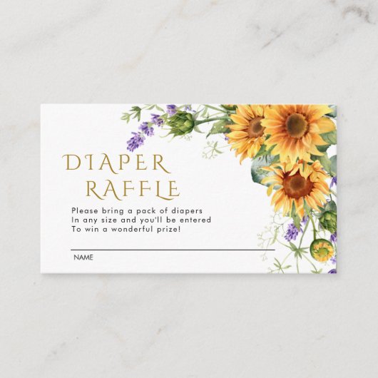 Rustieke Zonnebloemen & Lavander Luier Raffle Kaar Informatiekaartje (Voorkant)