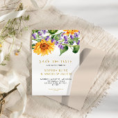 Rustieke Zonnebloemen & Lavander Save the Date Kaart