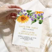 Rustieke Zonnebloemen & Lavander Save the Date Kaart