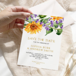 Rustieke Zonnebloemen & Lavander Save the Date Kaart
