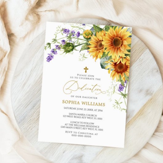 Rustieke Zonnebloemen & Lavander Toewijding Uitnod Kaart