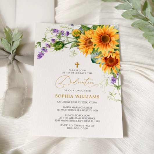 Rustieke Zonnebloemen & Lavander Toewijding Uitnod Kaart