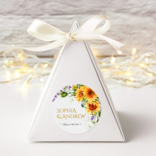 Rustieke Zonnebloemen & Lavander Trouwronde Sticke Ronde Sticker