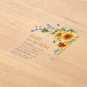 Rustieke Zonnebloemen & Lavendel Baby in bloei Acryl Uitnodigingen (Laagn)