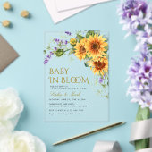 Rustieke Zonnebloemen & Lavendel Baby in bloei Acryl Uitnodigingen (Insitu (Huwelijk))