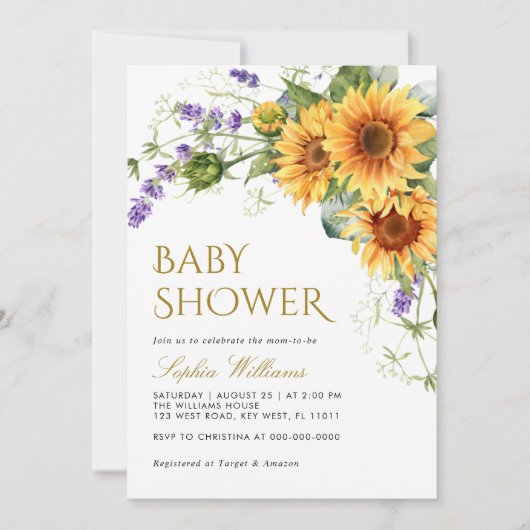 Rustieke Zonnebloemen & Lavendel Baby shower Kaart (Voorkant)