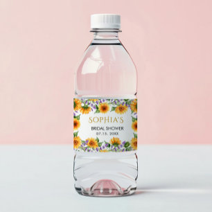Rustieke zonnebloemen & lavendel bruids water labe waterfles etiket