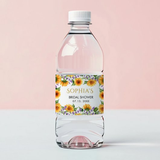 Rustieke zonnebloemen & lavendel bruids water labe waterfles etiket