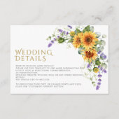 Rustieke zonnebloemen & lavendel bruiloft details informatiekaartje (Voorkant)
