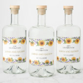 Rustieke Zonnebloemen & Lavendel Bruiloft Liquor L Likeurfles Etiket (Flessen)