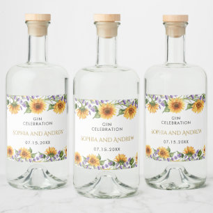 Rustieke Zonnebloemen & Lavendel Bruiloft Liquor L Likeurfles Etiket