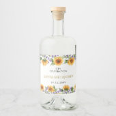 Rustieke Zonnebloemen & Lavendel Bruiloft Liquor L Likeurfles Etiket (Voorkant)