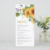 Rustieke Zonnebloemen & Lavendel Bruiloft Menu (Staand voorkant)