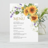 Rustieke Zonnebloemen & Lavendel Bruiloft Menu (Staand voorkant)