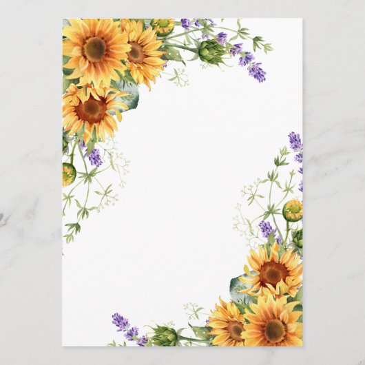 Rustieke Zonnebloemen & Lavendel Bruiloft Menu (Achterkant)