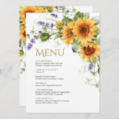 Rustieke Zonnebloemen & Lavendel Bruiloft Menu (Voorkant / Achterkant)