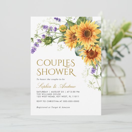Rustieke Zonnebloemen & Lavendel Couples Douche Kaart (Staand voorkant)