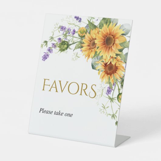 Rustieke zonnebloemen & lavendel douche gunsten te reclamebord met voetstuk (Voorkant)