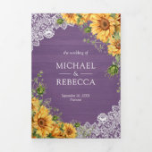 Rustieke Zonnebloemen Lavendel Hout QR Code Huweli Drieluik Uitnodiging (Cover)