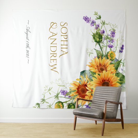 Rustieke Zonnebloemen & Lavendel Tapestry Wandkleed (In Situ (horizontaal))