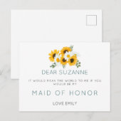 Rustieke Zonnebloemen Maid of Honor Verzoek Briefkaart (Voorkant / Achterkant)