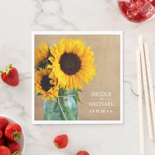 Rustieke Zonnebloemen Mason Jar Country Wedding Servetten (Insitu)
