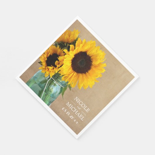 Rustieke Zonnebloemen Mason Jar Country Wedding Servetten (Hoek)