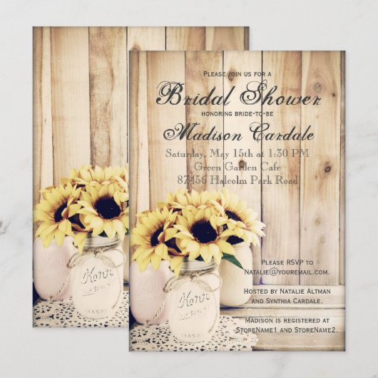 Rustieke zonnebloemen Mason Jar Vrijgezellenfeest Kaart (Voorkant / Achterkant)