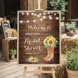 Rustieke zonnebloemen meisjeslaarzen lichten bruil poster
