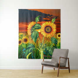 Rustieke zonnebloemen met zonsondergang stijl - On Wandkleed