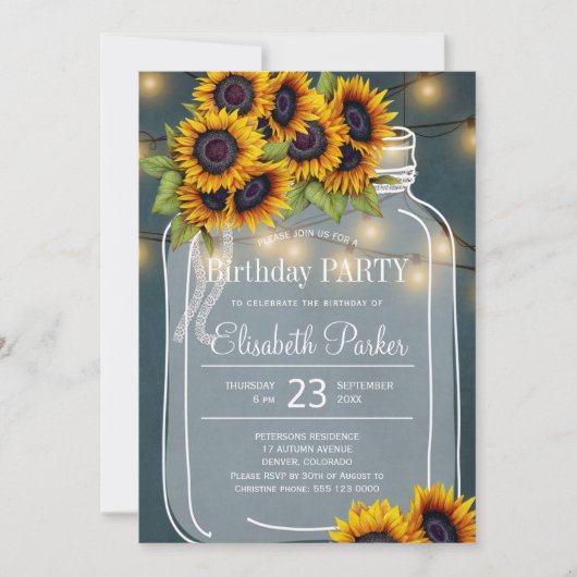 Rustieke zonnebloemen metselaar jar verjaardagsfee kaart (Voorkant)