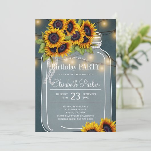Rustieke zonnebloemen metselaar jar verjaardagsfee kaart (Staand voorkant)