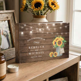 Rustieke zonnebloemen Metselaarsglas slingerlampen Gastenboek