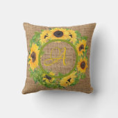 Rustieke Zonnebloemen monogram Burlap Decor Kussen (Achterkant)