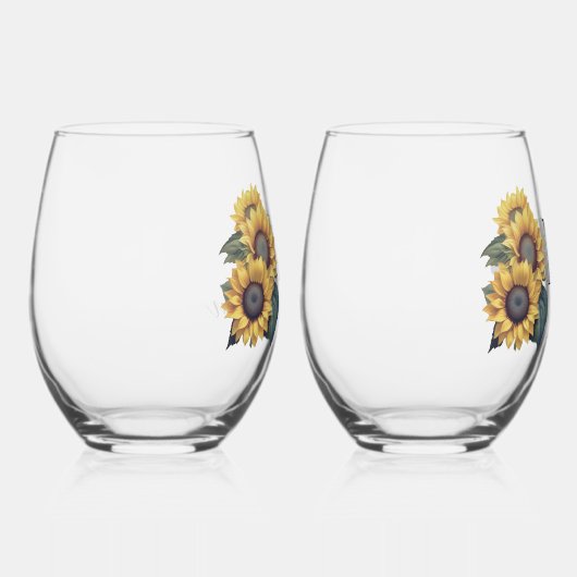 Rustieke Zonnebloemen Mr. en Mrs. Wijnglas Zonder Voet (Rechts)