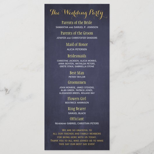 Rustieke zonnebloemen navy blauw bruiloft programm programmakaart (Achterkant)