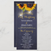 Rustieke zonnebloemen navy blauw bruiloft programm programmakaart (Voorkant / Achterkant)
