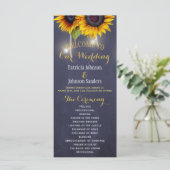 Rustieke zonnebloemen navy blauw bruiloft programm programmakaart (Staand voorkant)