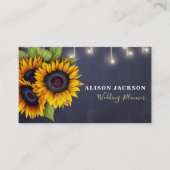 Rustieke zonnebloemen navy blauwe bruiloft planner visitekaartje (Voorkant)