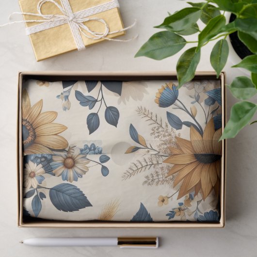 Rustieke zonnebloemen Navy Blue Daisies Decoupage Tissuepapier (Geschenk)