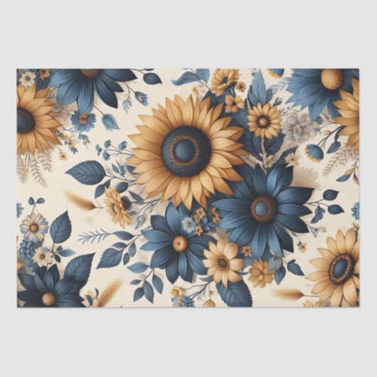 Rustieke zonnebloemen Navy Blue Daisies Decoupage Tissuepapier (Voorkant)