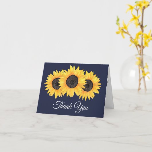 Rustieke Zonnebloemen Navy Blue Dank u kaart (Gele Bloem)