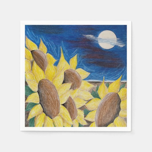 Rustieke Zonnebloemen Oogst Hand Getrokken Folk Ar Servet (Voorkant)