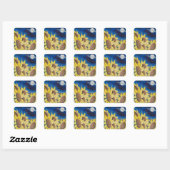 Rustieke Zonnebloemen Oogst Hand Getrokken Folk Ar Vierkante Sticker (Vel)