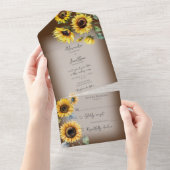 Rustieke zonnebloemen op Faded Brown All In One Uitnodiging (Afscheurbaar)
