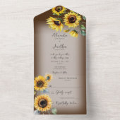 Rustieke zonnebloemen op Faded Brown All In One Uitnodiging (Binnen)