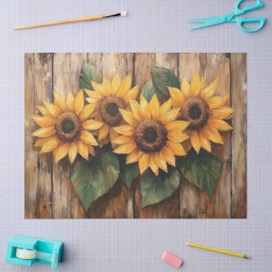 Rustieke Zonnebloemen op Hout Decoupage Tissuepapier (Craft)